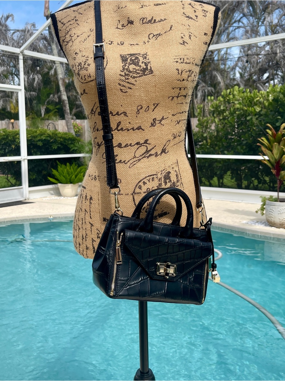 Diane von Furstenberg Black Croc‑Embossed Top‑Handle Satchel Small Secret Agent